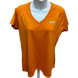 Under Armour Womens Shirt Size Medium Workout Orange Short Sleeve Top Athletic
